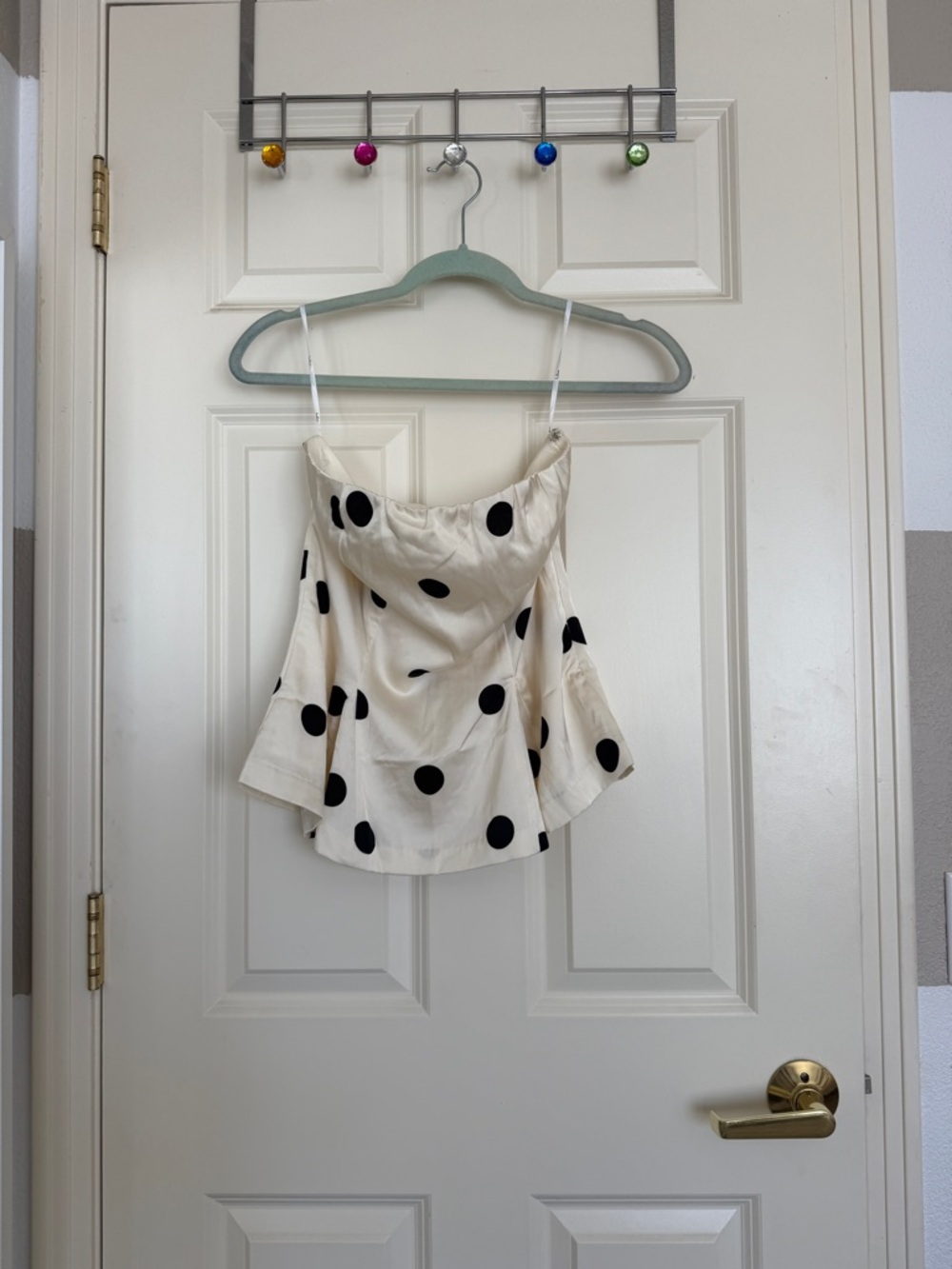 Lulus Strapless Cream Polka Dot Blouse